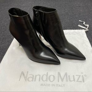 Nando Muzi pointed toe 75mm black leather ankle boots size 37.5.